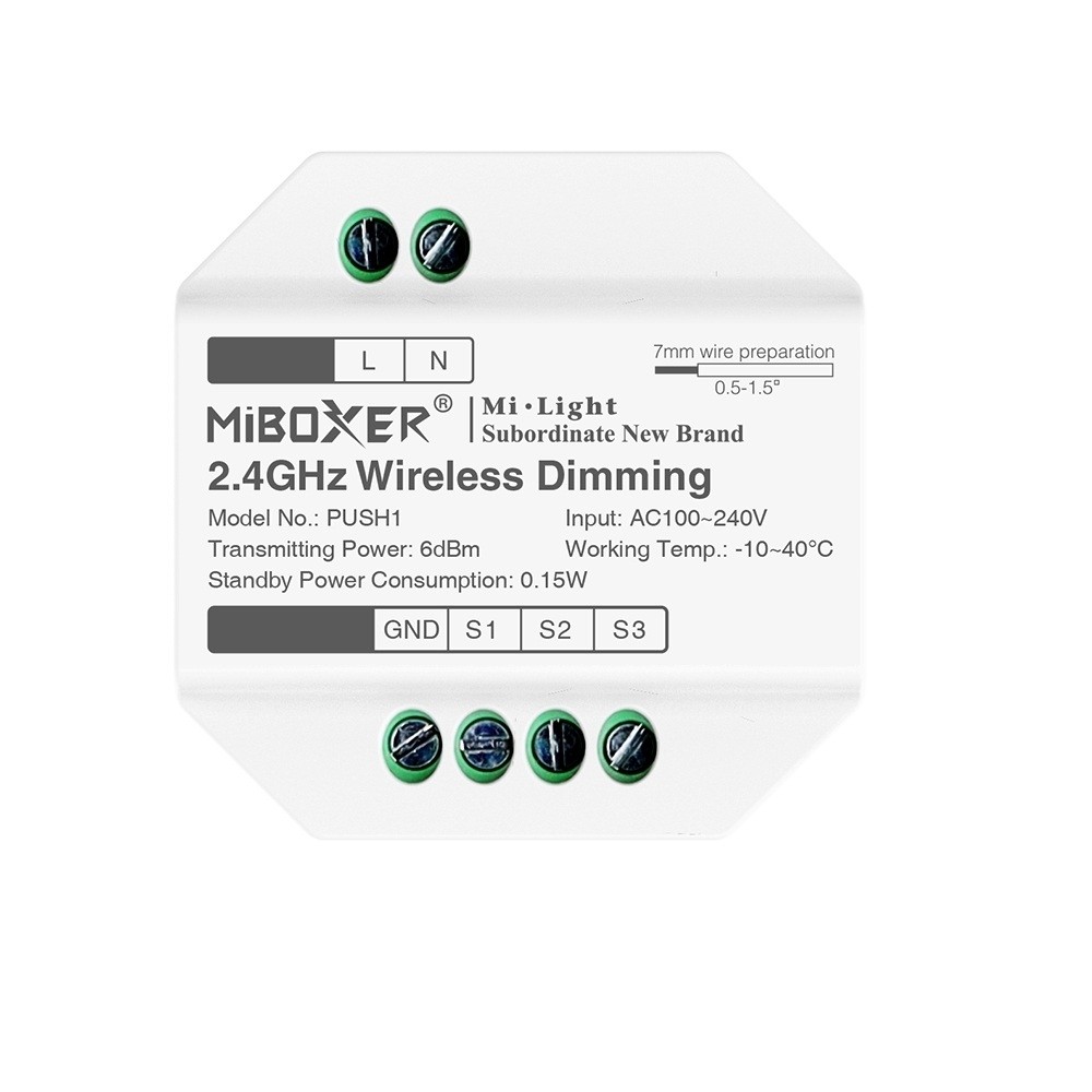 MiBoxer PUSH1 RGB+CCT 2.4G Wireless Dimming Controller 100-240Vac