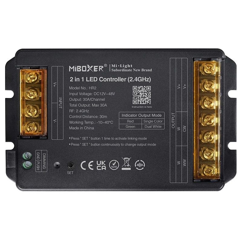 MiBoxer HR2 Single Color/Dual White 2 in 1 Led Controller 30A 2.4G 12-48Vdc