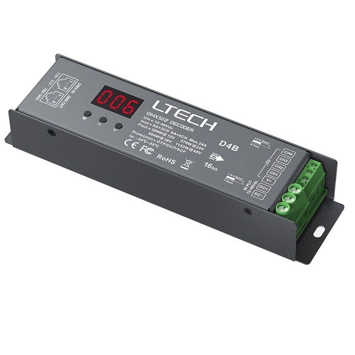 Ltech D4B 6Ax4CH RJ45 Dmx RDM CV Decoder Led Controller 12-48Vdc