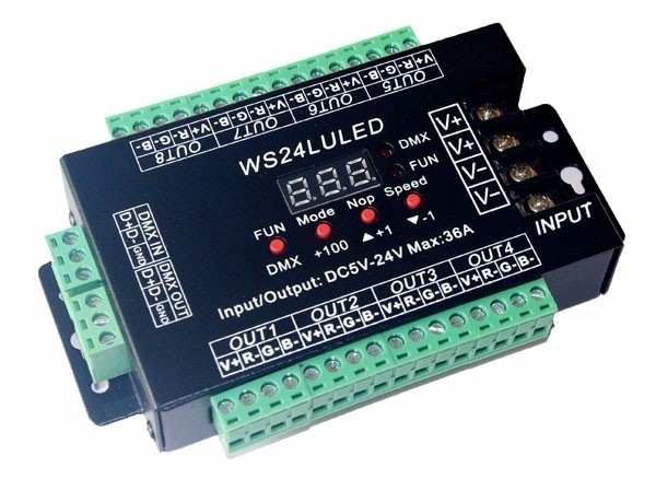 WS24LULED 5-24v Digital Display 24ch Dmx512 Decoder Control