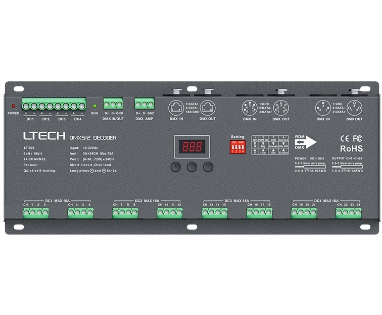 LTECH LT-924 Led DMX Decoder DC 12V 24V Input 3A 24 Channel 