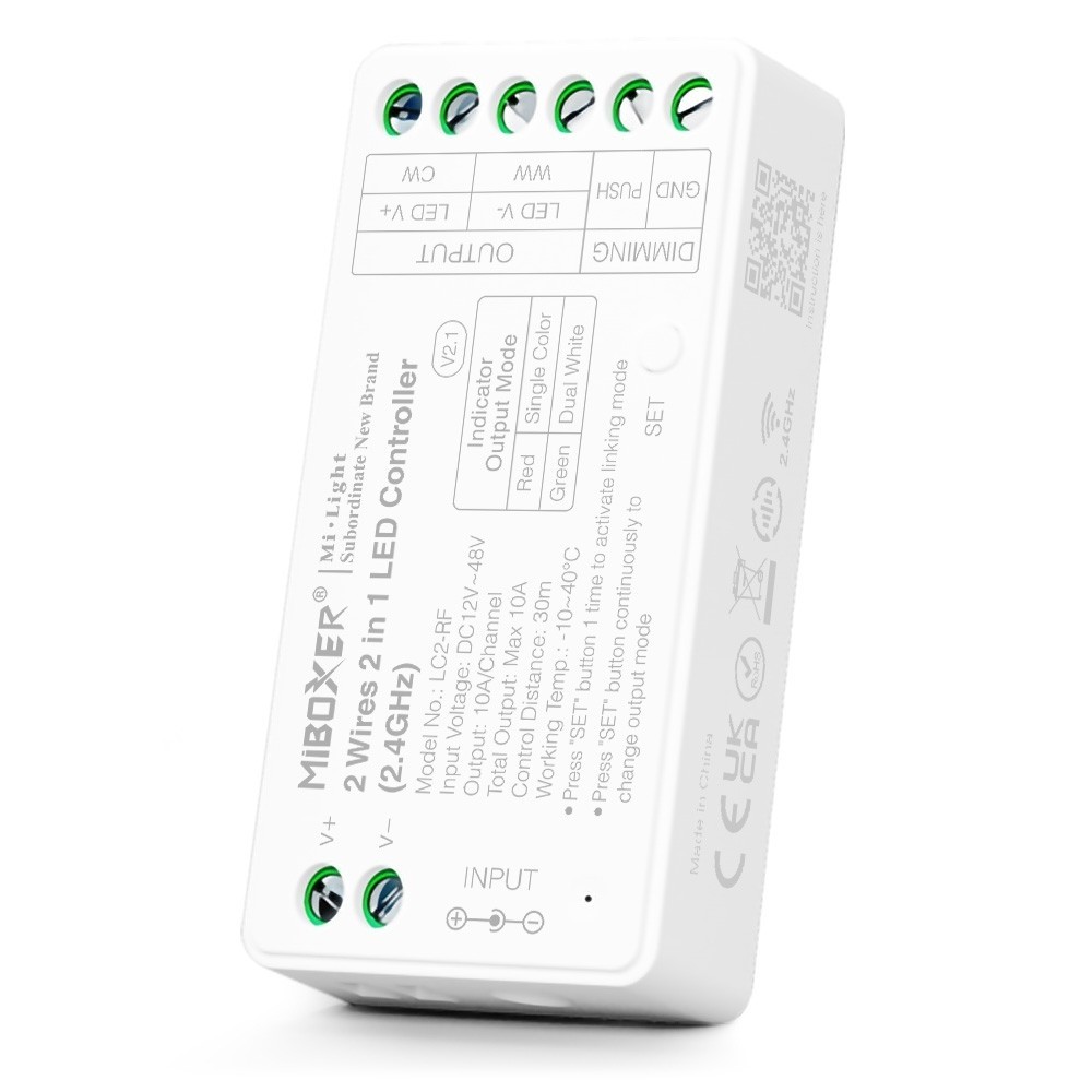 MiBoxer LC2-RF 2 Wires Single Color Dual White 2 in 1 LED Controller 2.4G