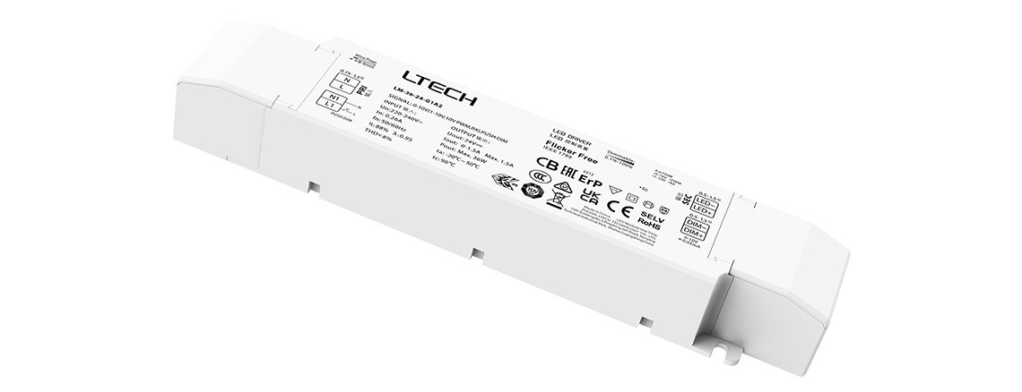 Ltech LM-36-24-G1A2 0-10V CV Led Dimming Driver Push DIM 24Vdc