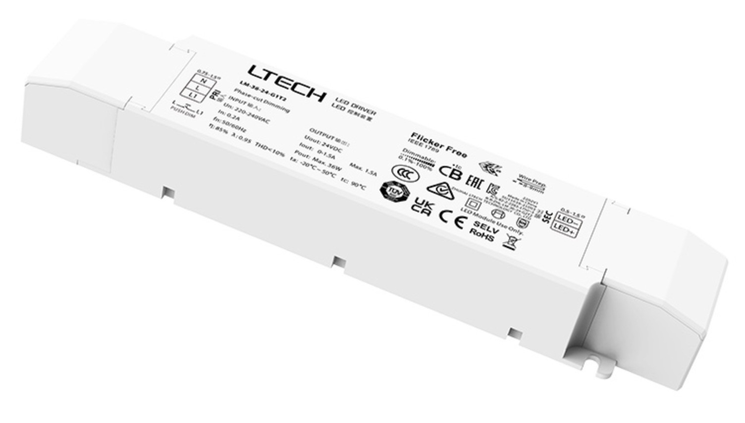 Ltech LM-36-24-G1T2 Triac ELV Push DIM Constant Voltage LED Intelligent Driver