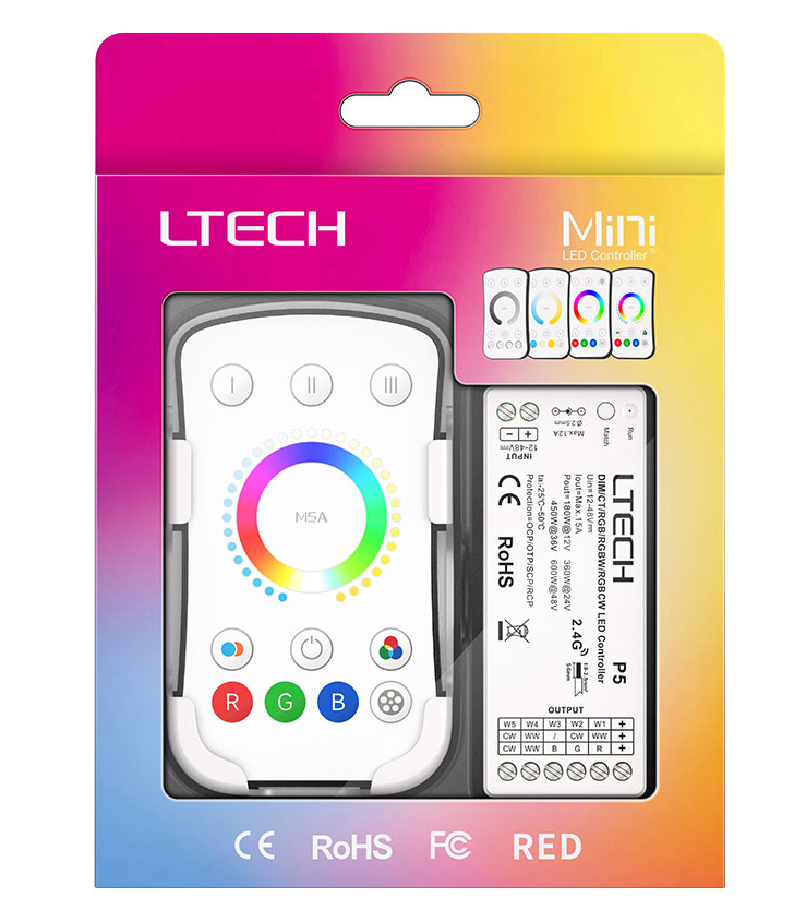 Ltech M5A+P5 RGB+CCT RF 2.4G Single Zone Wireless LED Controller 12-48Vdc