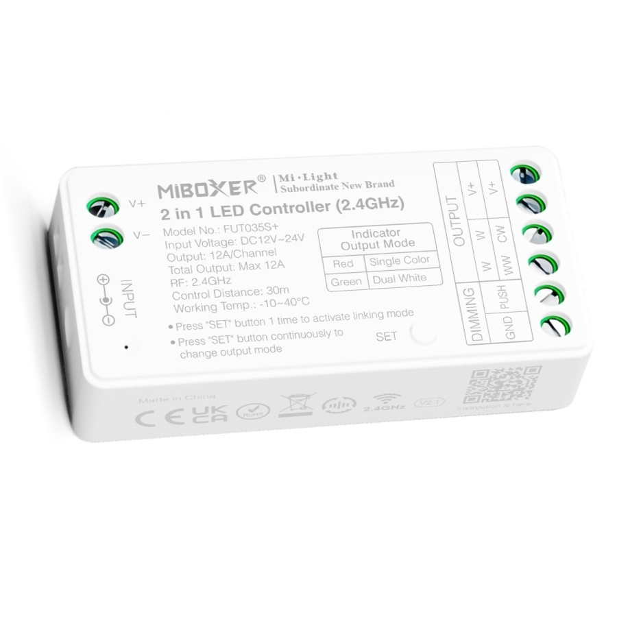 MiBoxer FUT035S+ 2 in 1 Single Color/Dual White 12A Led Controller 2.4G 12-24Vdc