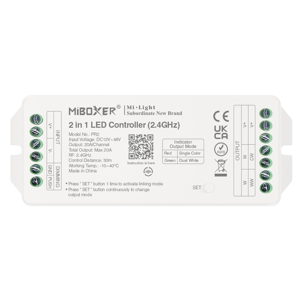 Miboxer PR2 2 in 1 Single Color Dual White LED Controller 2.4G 20A 12-48Vdc
