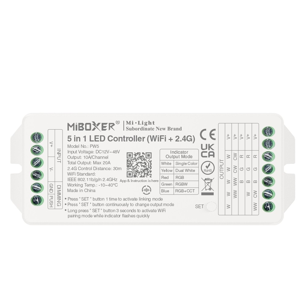 Miboxer PW5 WiFi 2.4G 5 in 1 LED Controller 20A Tuya APP Alexa Voice Control