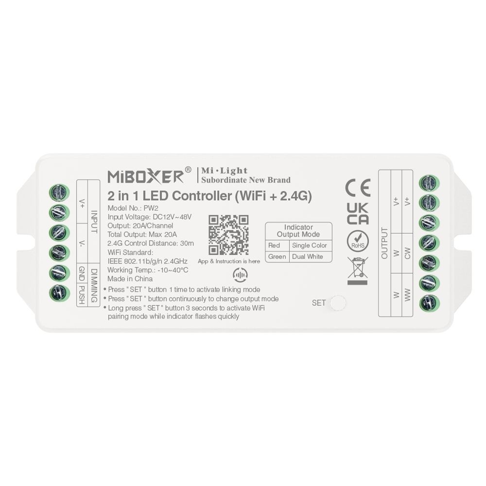 MiBoxer PW2 Single Color/Dual White 2 in 1 Led Controller WiFi 2.4G 20A