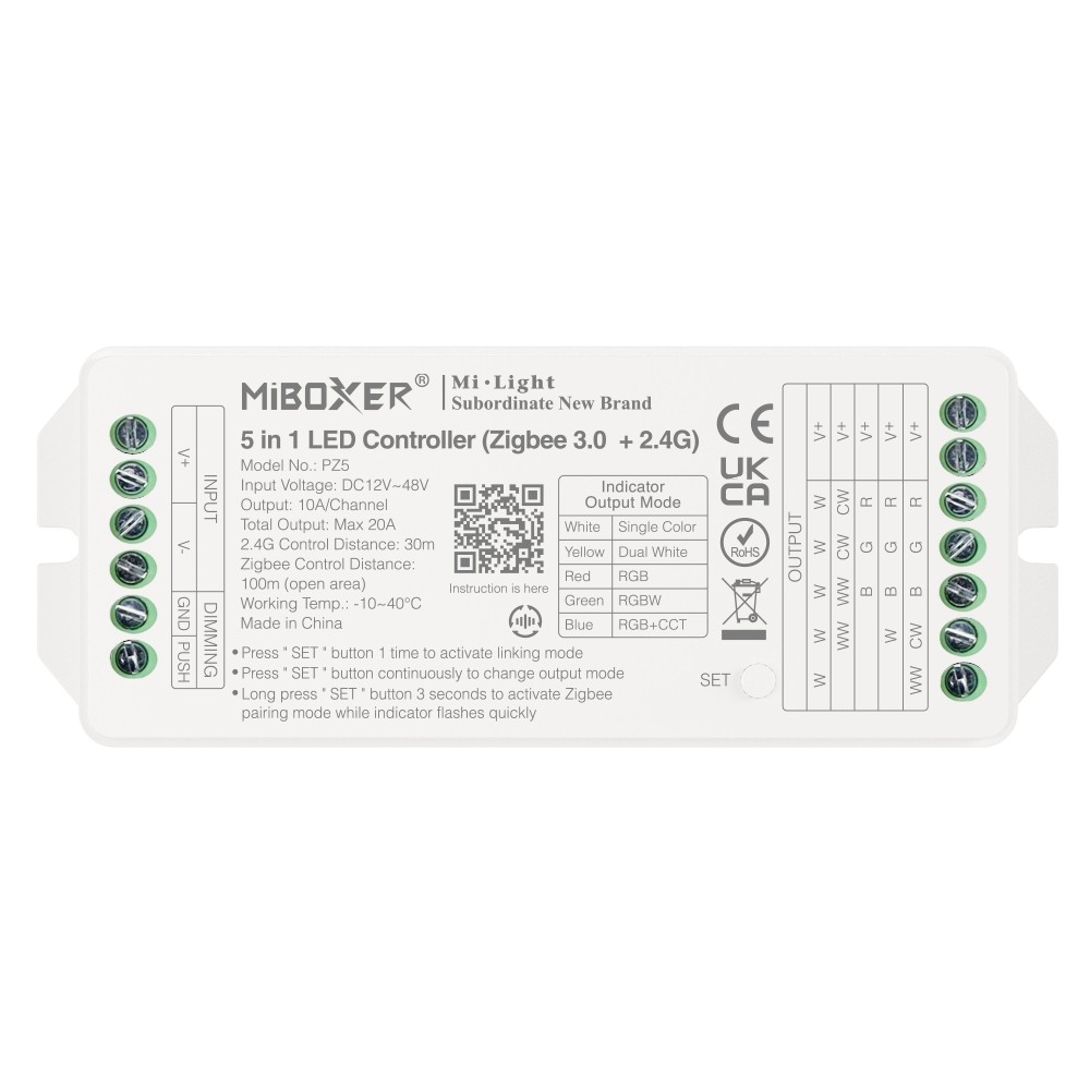 MiBoxer MiLight PZ5 5 in 1 LED Controller Zigbee 3.0 + 2.4G 12-48Vdc 20A