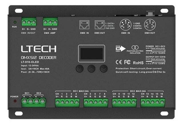 Ltech DMX512 3A 16ch CV Decoder LT-916-OLED DC12V-24V