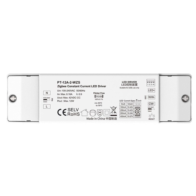 PT-12A-2-WZS 10-42V DC 2CH 12W Skydance Zigbee CCT CC Led Driver Controller 150-450mA