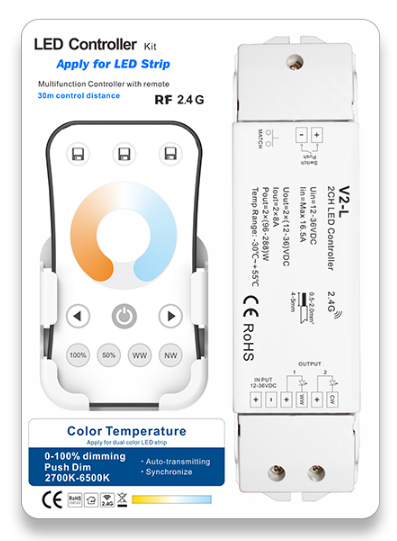 V2-L + R7-1 Skydance Led Controller 8A*2CH Color Temperature LED Controller Kit
